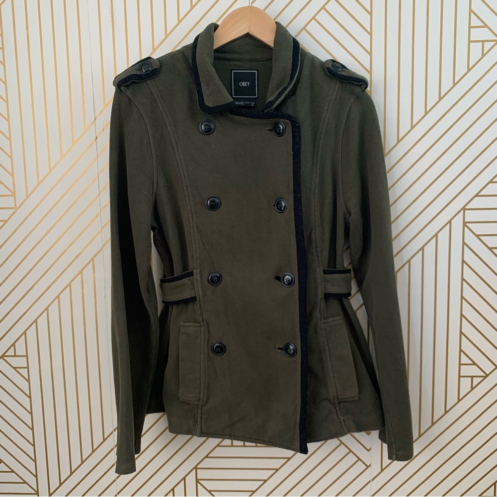 Obey cotton blend Utility military inspired double breasted green black Jacket 8 - Picture 2 of 9